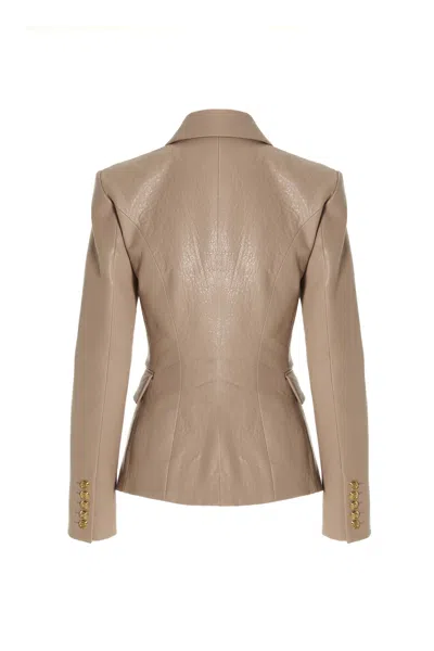 Balmain Bubble Leather Jacket In Brown