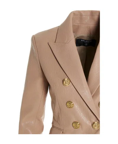 Balmain Bubble Leather Jacket In Brown