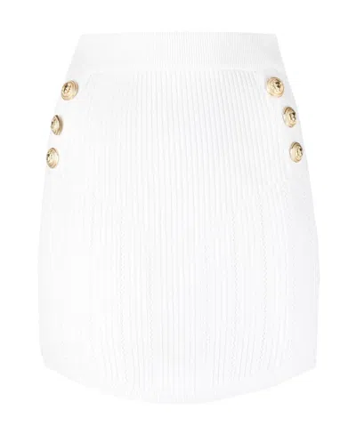 Balmain Button Embellished Mini Knit Skirt In White