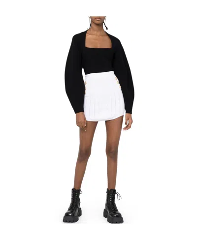 Balmain Button Embellished Mini Knit Skirt In White