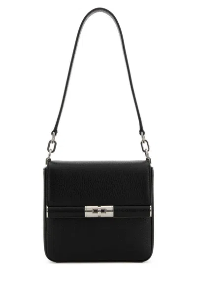 Dolce & Gabbana Marlene Black Shoulder Bag With Twist Closure And Logo On The Back In Hammered Leather Man In Black
