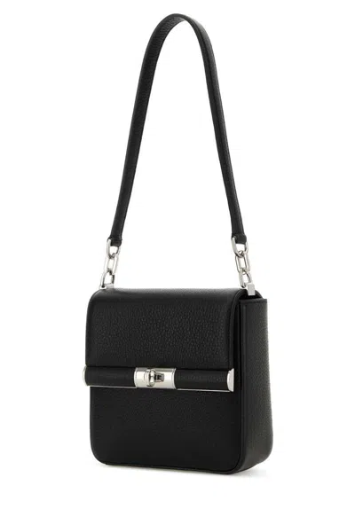 Dolce & Gabbana Marlene Black Shoulder Bag With Twist Closure And Logo On The Back In Hammered Leather Man In Black