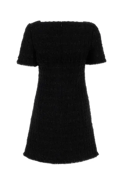 Tory Burch Tweed Square Neck Mini With Fringed Trimmings In Black
