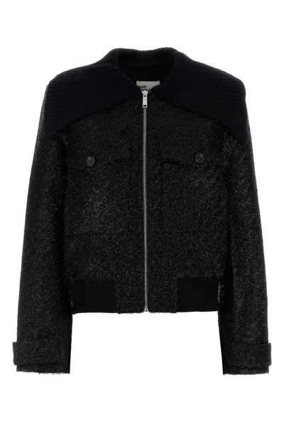 Self-portrait Black Tinsel Boucle Bomber Jacket-6 Nd Self Portrait Female In Black