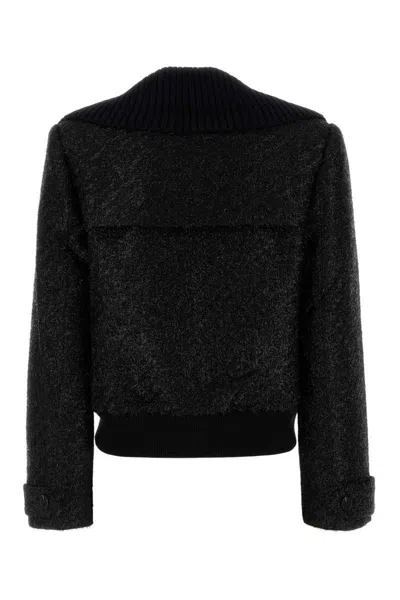 Self-portrait Black Tinsel Boucle Bomber Jacket-6 Nd Self Portrait Female In Black