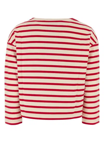 Valentino Womens Avorio Rosso Striped Brand-print Cotton-jersey T-shirt In Stripped