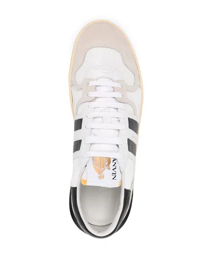 Lanvin Black And White Leather Clay Low Mesh Sneakers In White
