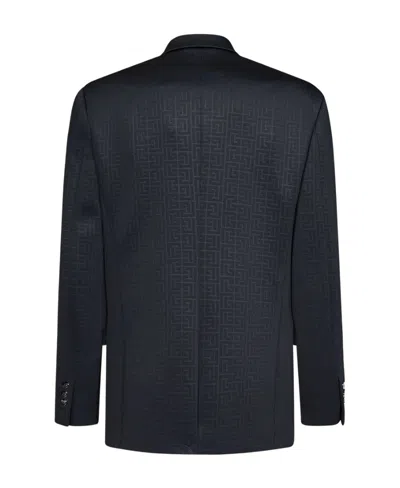 Balmain Monogram Jacquard Blazer In Blue