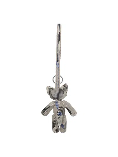 Burberry Teddy Bear Keyring In Textured Fabric With Unique Pattern In Grey