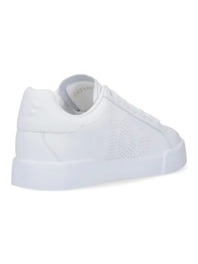 Dolce & Gabbana Women Portofino Low-top Leather Sneakers With Lateral Monogram In White