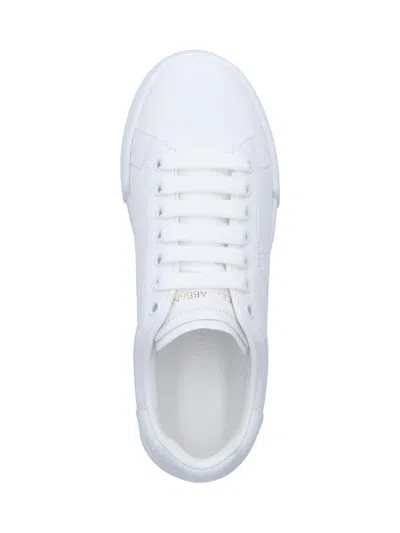 Dolce & Gabbana Women Portofino Low-top Leather Sneakers With Lateral Monogram In White