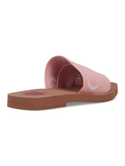 Chloé Pink Linen Blend Woody Slippers In Pink