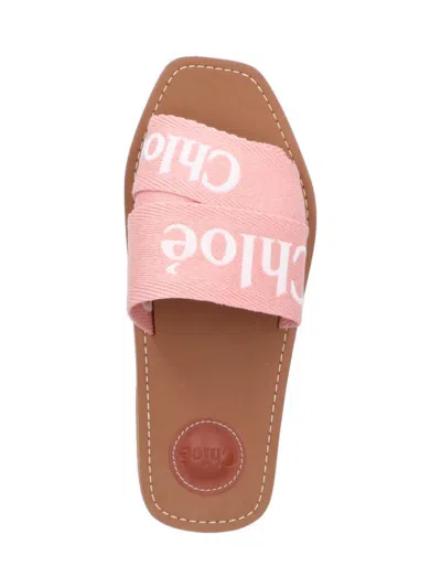 Chloé Pink Linen Blend Woody Slippers In Pink