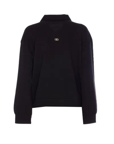 Liu •jo Sweatshirt With Collared Neck And Studded Pockets In Black