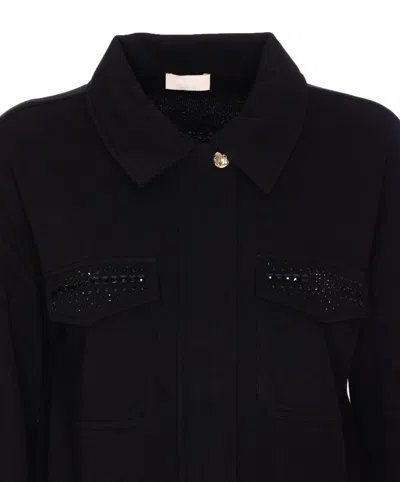Liu •jo Sweatshirt With Collared Neck And Studded Pockets In Black