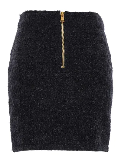 Balmain Black Pencil Mini Skirt With Jewel Buttons In Tweed Woman In Black