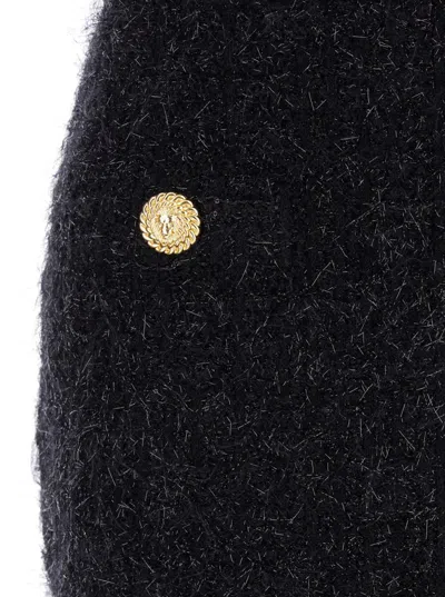 Balmain Black Pencil Mini Skirt With Jewel Buttons In Tweed Woman In Black