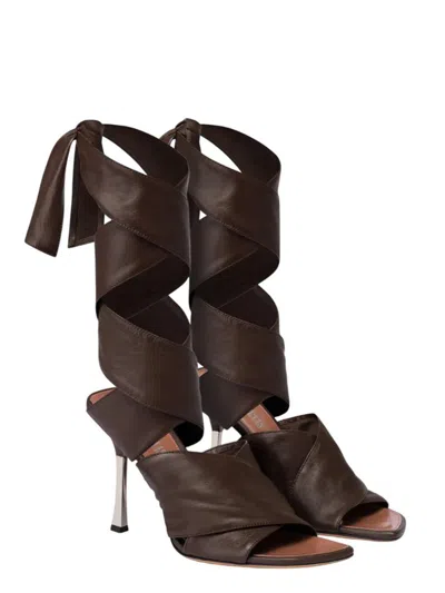 Paris Texas Wrap-around Sandals In Ebony Leather In Brown