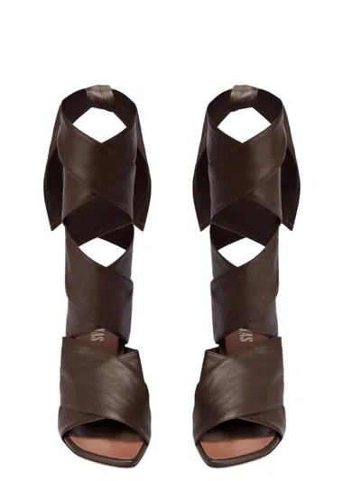 Paris Texas Wrap-around Sandals In Ebony Leather In Brown