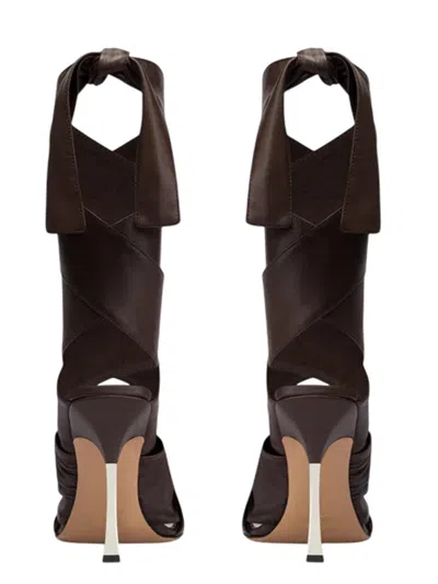 Paris Texas Wrap-around Sandals In Ebony Leather In Brown