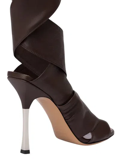 Paris Texas Wrap-around Sandals In Ebony Leather In Brown