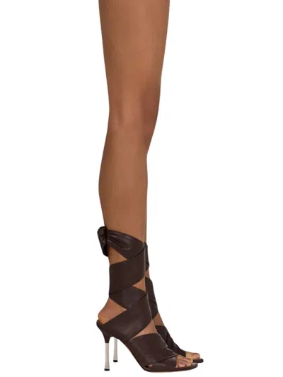 Paris Texas Wrap-around Sandals In Ebony Leather In Brown