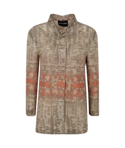 Giorgio Armani Giacca Cannete Jacquard Tigre In Brown