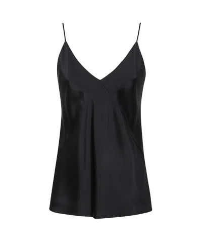 Max Mara V Neck Stretch Silk Satin Tank Top In Black
