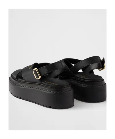 Prada Crossover Strap Detailed Slingback Sandals In Black