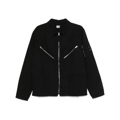 C.p. Company C.p.company Men Cotton And Linen Shirt With Zip Closure In Black