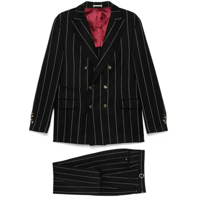 Brunello Cucinelli Long-sleeved Jacket And Striped Pants Suit In Multicolor