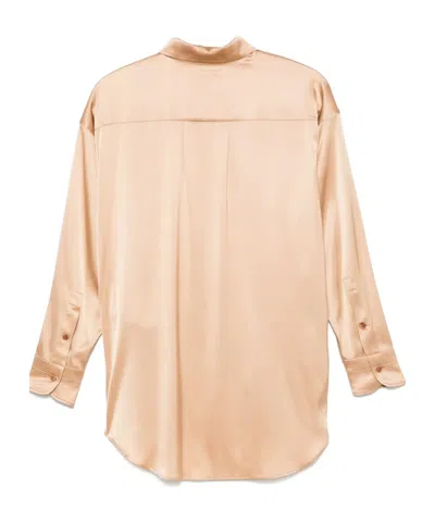 Tom Ford Relaxed Fit Stretch Silk Satin Blouse In Pale Beige