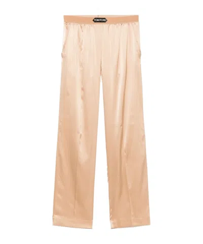 Tom Ford Stretch Silk Satin Pants In Nude