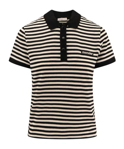 Moncler Striped Polo With Ribbed Cuffs In Multicolor