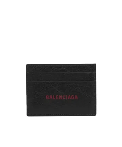 Balenciaga Textured Cash And Card Holder In Black