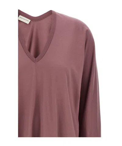 Dries Van Noten V Neck Long Sleeves Relaxed Fit Top In Brown
