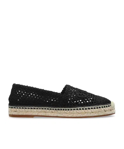 Chloé Woven Round Toe Espadrilles With Flat Rubber Sole In Black
