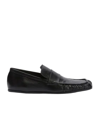 Jil Sander Black Flat Loafers With Almond Toe In Black