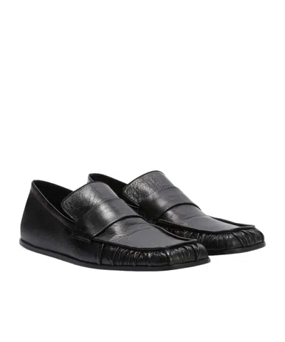 Jil Sander Black Flat Loafers With Almond Toe In Black