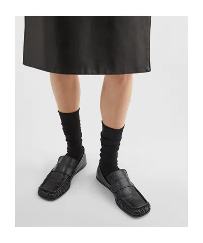 Jil Sander Black Flat Loafers With Almond Toe In Black