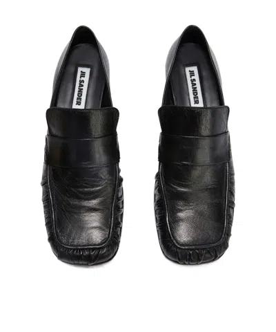 Jil Sander Black Flat Loafers With Almond Toe In Black