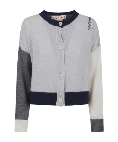 Marni Color-block Cashmere And Soft Calf Leather Cardigan In Gray