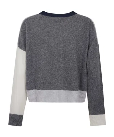 Marni Color-block Cashmere And Soft Calf Leather Cardigan In Gray