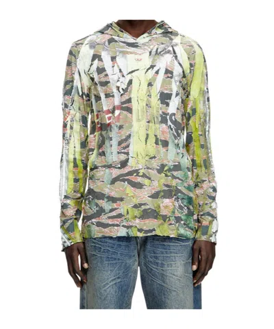 Diesel Camo Hooded Top With Cracked Over-print In Multicolor