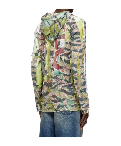 Diesel Camo Hooded Top With Cracked Over-print In Multicolor