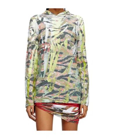 Diesel Camo Hooded Top With Cracked Over-print In Multicolor