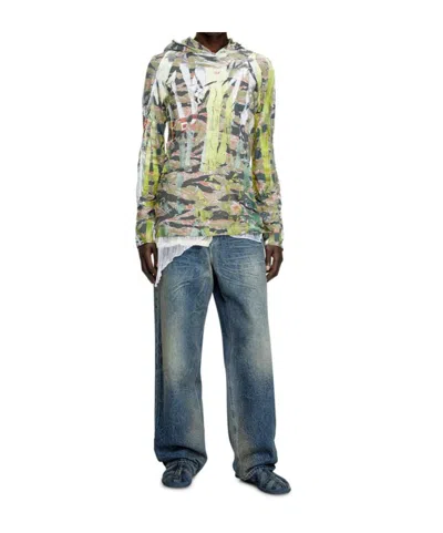 Diesel Camo Hooded Top With Cracked Over-print In Multicolor