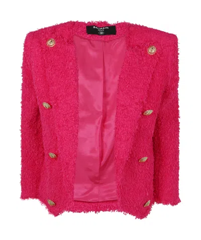 Balmain 8 Button Tweed Spencer Jacket In Pink