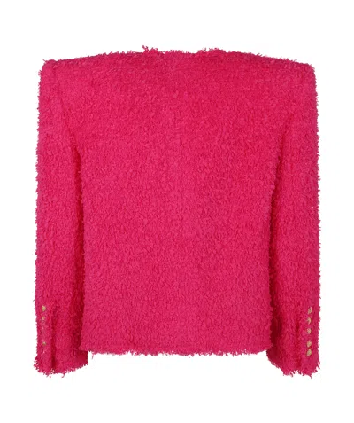 Balmain 8 Button Tweed Spencer Jacket In Pink