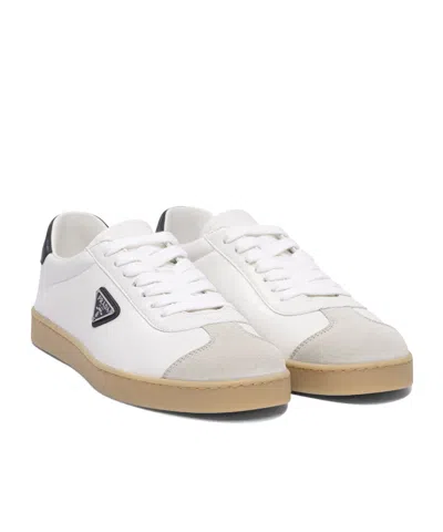 Prada Lane Leather Low-top Sneakers In White